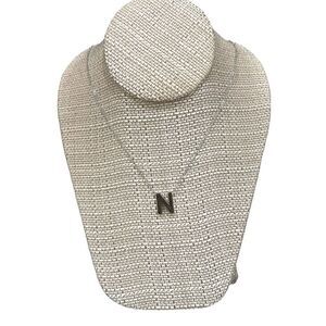 Silver Tone Stainless Steel  initial Pendant necklace Letter N